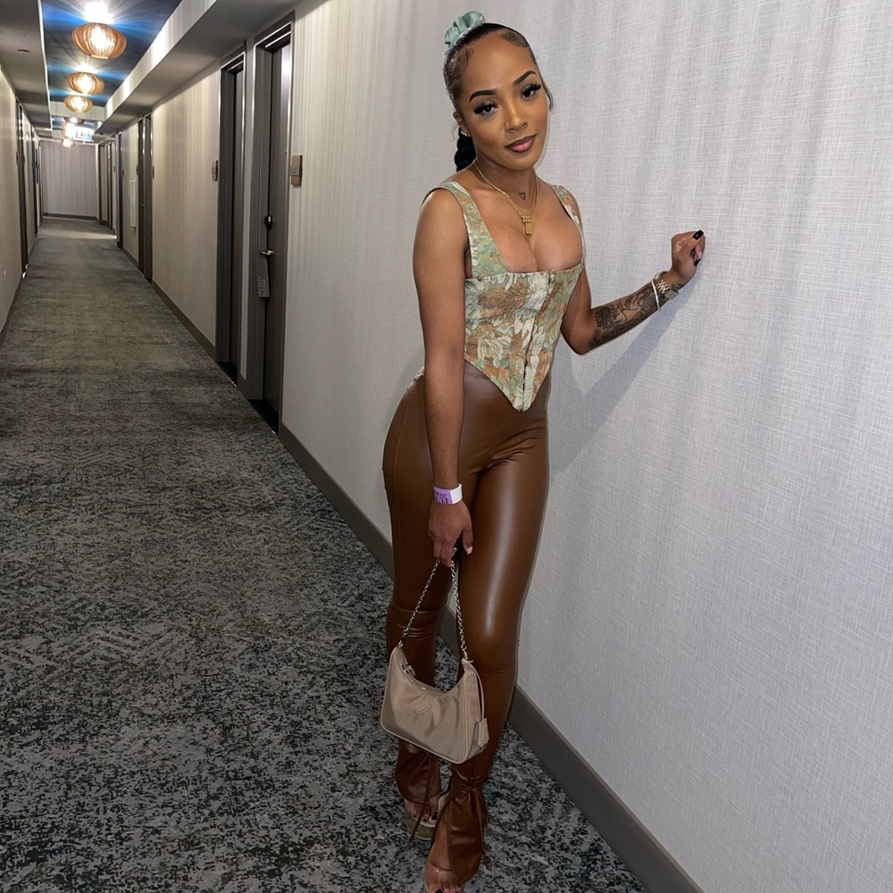 Leather tie up legging